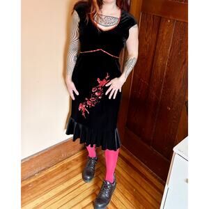 90s Black Velour Dress by Sangria | Asymmetrical Hem